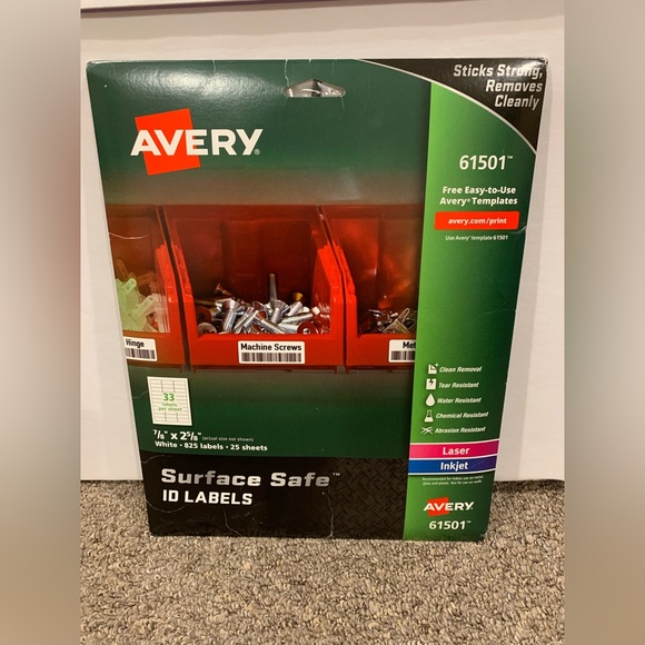 Avery Surface Safe ID Labels 825 Labels - 25 Sheets 7/8”x 2 5/8” 61501 - Picture 1 of 1